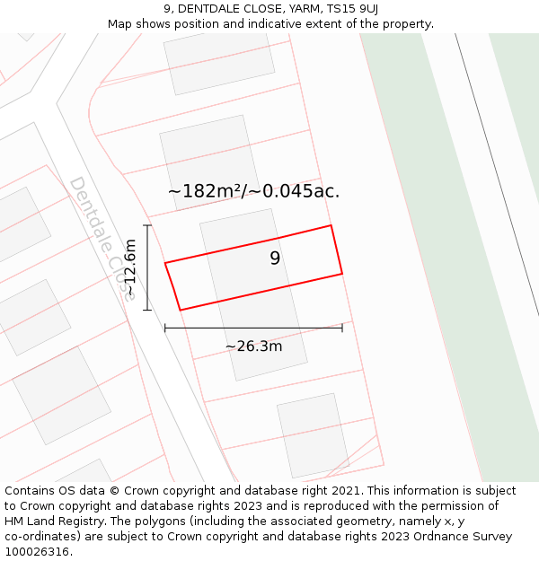 9, DENTDALE CLOSE, YARM, TS15 9UJ: Plot and title map