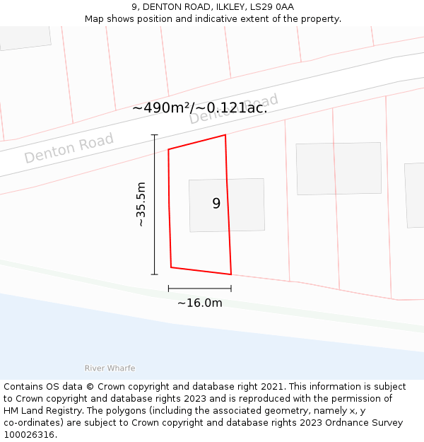 9, DENTON ROAD, ILKLEY, LS29 0AA: Plot and title map