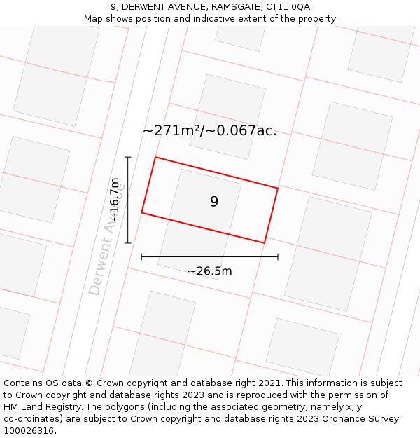 9, DERWENT AVENUE, RAMSGATE, CT11 0QA: Plot and title map