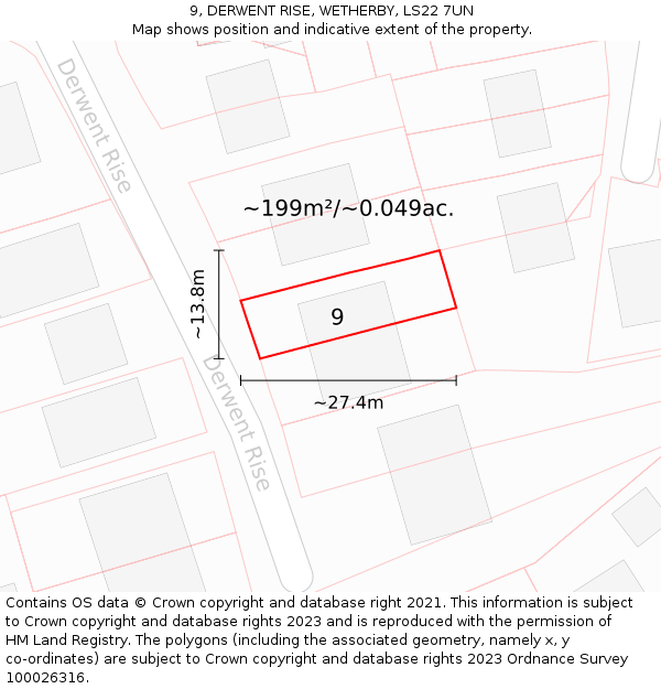 9, DERWENT RISE, WETHERBY, LS22 7UN: Plot and title map