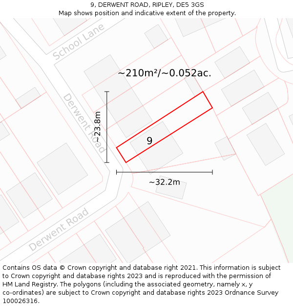 9, DERWENT ROAD, RIPLEY, DE5 3GS: Plot and title map