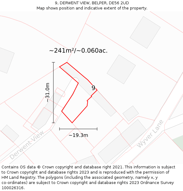 9, DERWENT VIEW, BELPER, DE56 2UD: Plot and title map