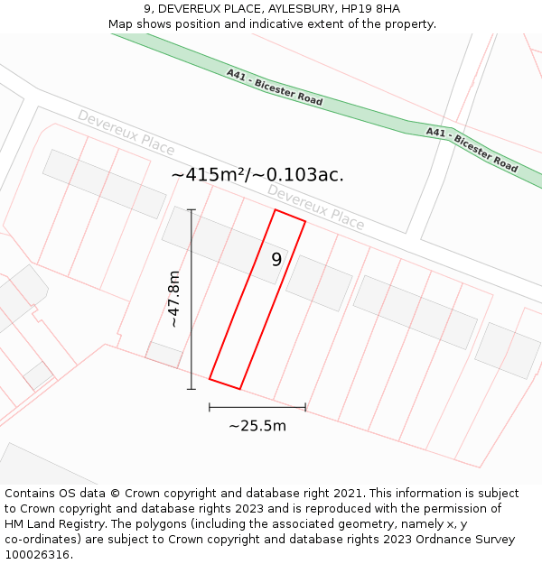 9, DEVEREUX PLACE, AYLESBURY, HP19 8HA: Plot and title map
