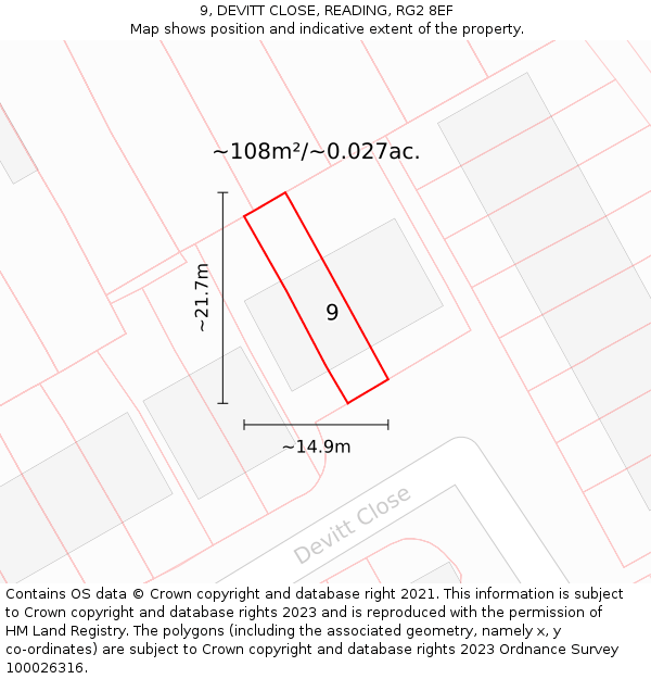 9, DEVITT CLOSE, READING, RG2 8EF: Plot and title map