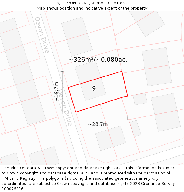 9, DEVON DRIVE, WIRRAL, CH61 8SZ: Plot and title map