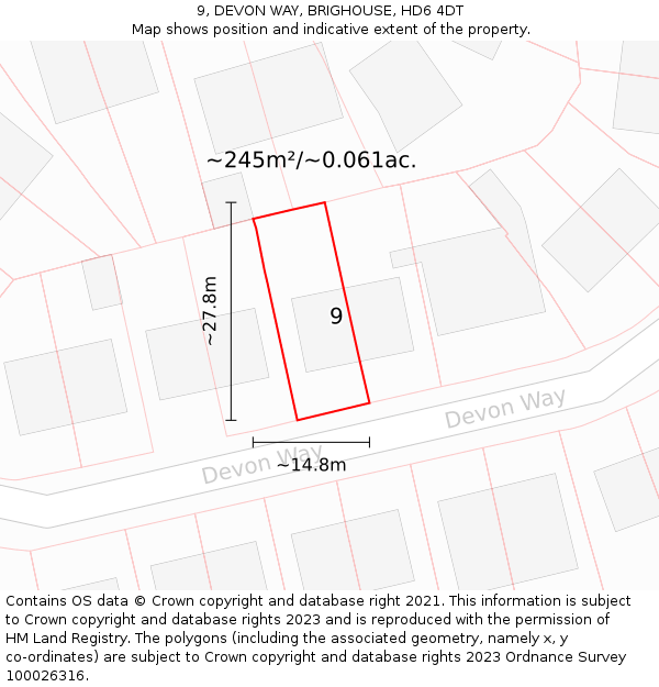 9, DEVON WAY, BRIGHOUSE, HD6 4DT: Plot and title map