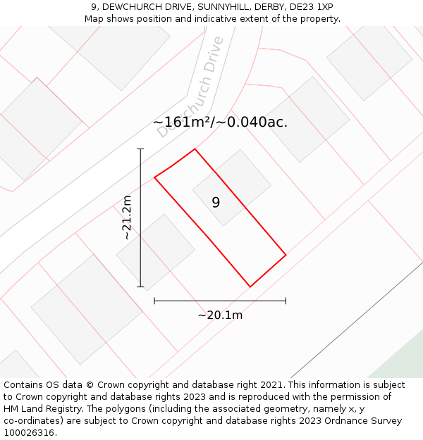 9, DEWCHURCH DRIVE, SUNNYHILL, DERBY, DE23 1XP: Plot and title map