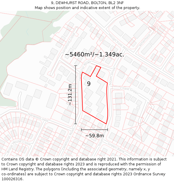 9, DEWHURST ROAD, BOLTON, BL2 3NF: Plot and title map