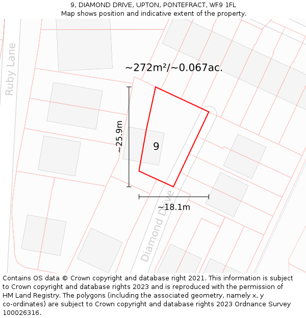 9, DIAMOND DRIVE, UPTON, PONTEFRACT, WF9 1FL: Plot and title map