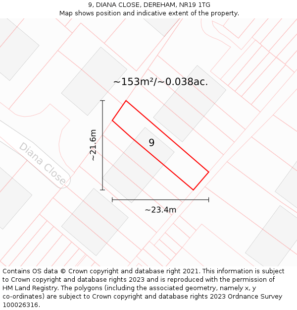 9, DIANA CLOSE, DEREHAM, NR19 1TG: Plot and title map