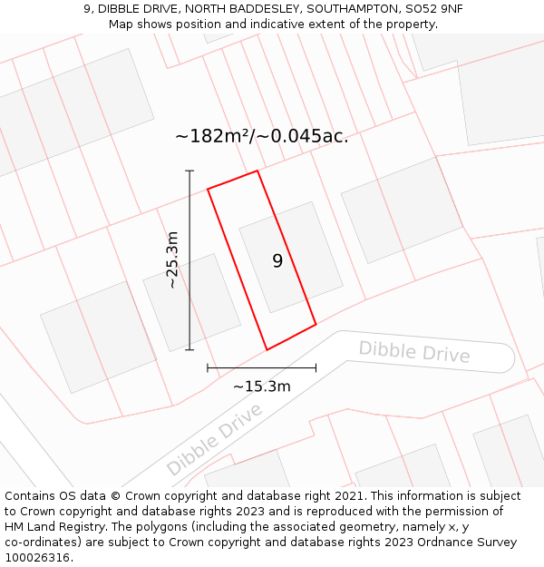 9, DIBBLE DRIVE, NORTH BADDESLEY, SOUTHAMPTON, SO52 9NF: Plot and title map