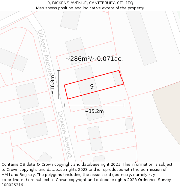 9, DICKENS AVENUE, CANTERBURY, CT1 1EQ: Plot and title map