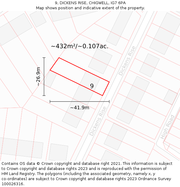 9, DICKENS RISE, CHIGWELL, IG7 6PA: Plot and title map