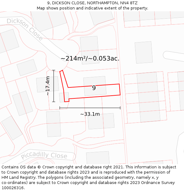 9, DICKSON CLOSE, NORTHAMPTON, NN4 8TZ: Plot and title map