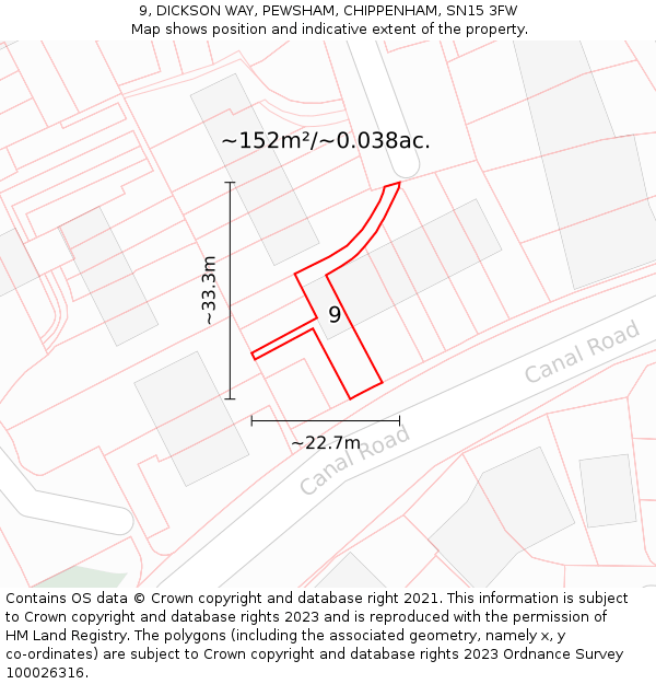 9, DICKSON WAY, PEWSHAM, CHIPPENHAM, SN15 3FW: Plot and title map