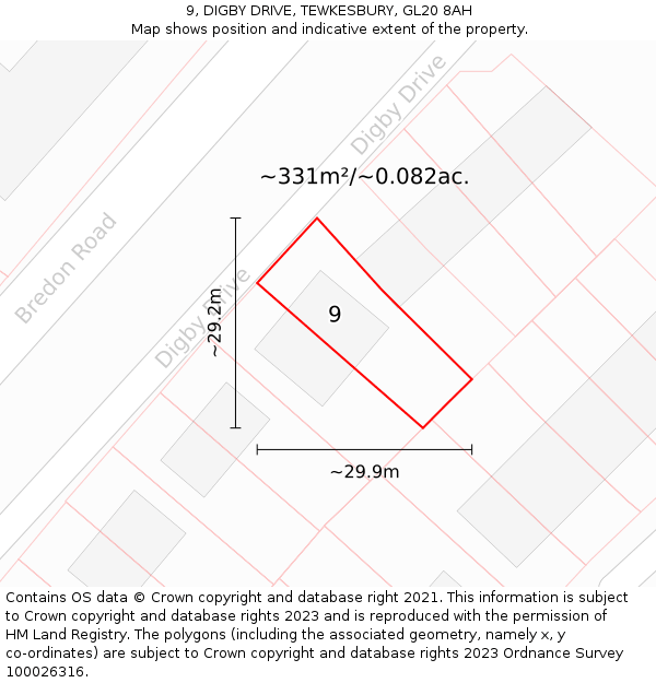 9, DIGBY DRIVE, TEWKESBURY, GL20 8AH: Plot and title map