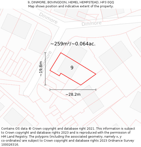 9, DINMORE, BOVINGDON, HEMEL HEMPSTEAD, HP3 0QQ: Plot and title map