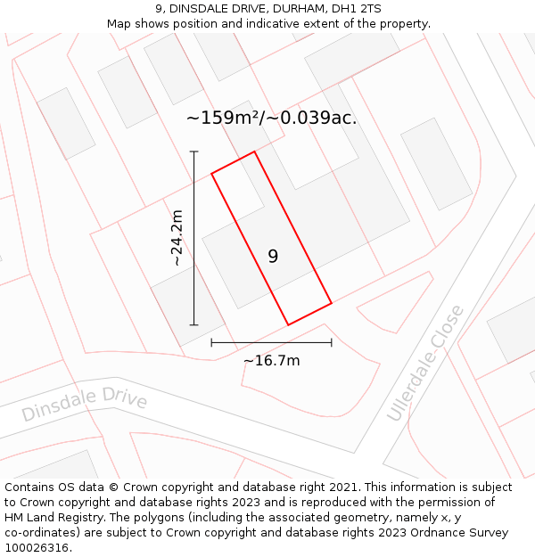 9, DINSDALE DRIVE, DURHAM, DH1 2TS: Plot and title map
