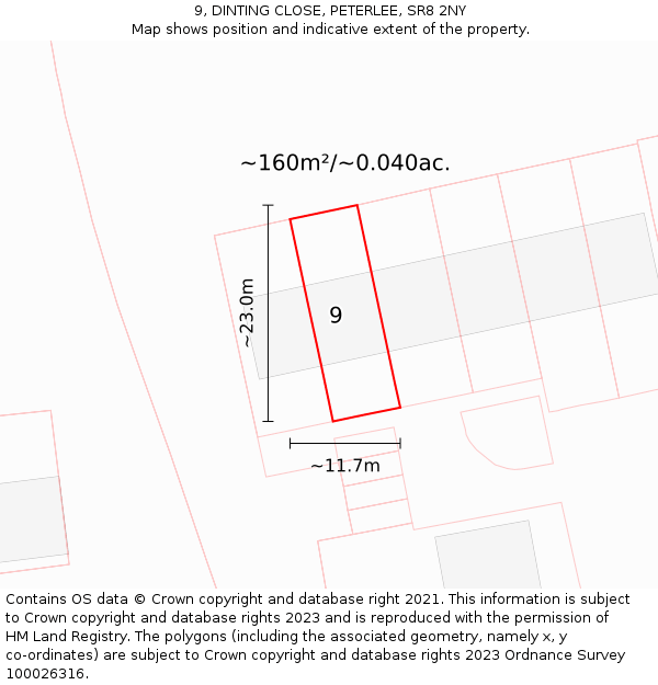 9, DINTING CLOSE, PETERLEE, SR8 2NY: Plot and title map