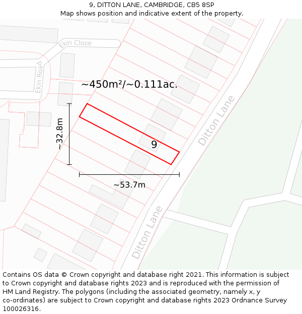 9, DITTON LANE, CAMBRIDGE, CB5 8SP: Plot and title map