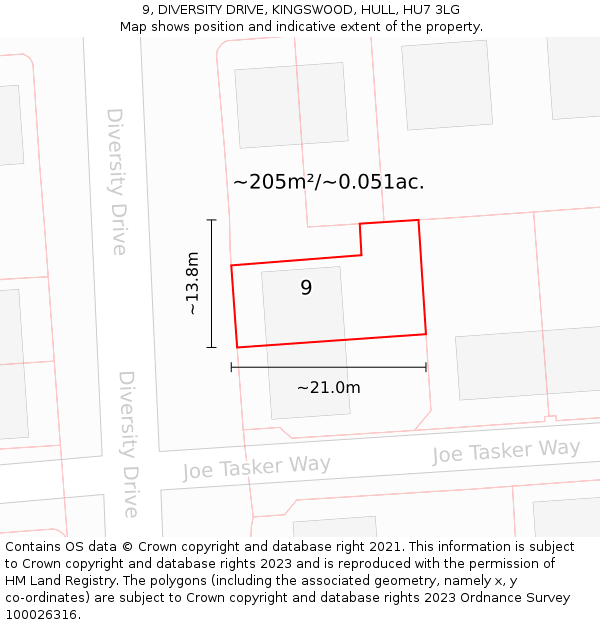 9, DIVERSITY DRIVE, KINGSWOOD, HULL, HU7 3LG: Plot and title map