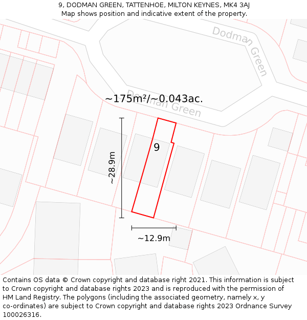 9, DODMAN GREEN, TATTENHOE, MILTON KEYNES, MK4 3AJ: Plot and title map