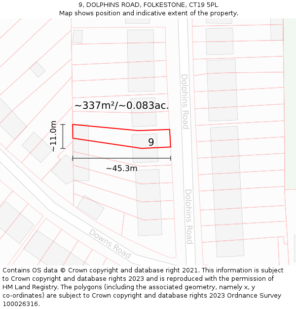 9, DOLPHINS ROAD, FOLKESTONE, CT19 5PL: Plot and title map