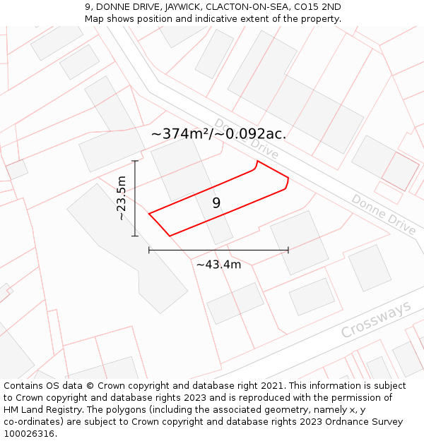 9, DONNE DRIVE, JAYWICK, CLACTON-ON-SEA, CO15 2ND: Plot and title map