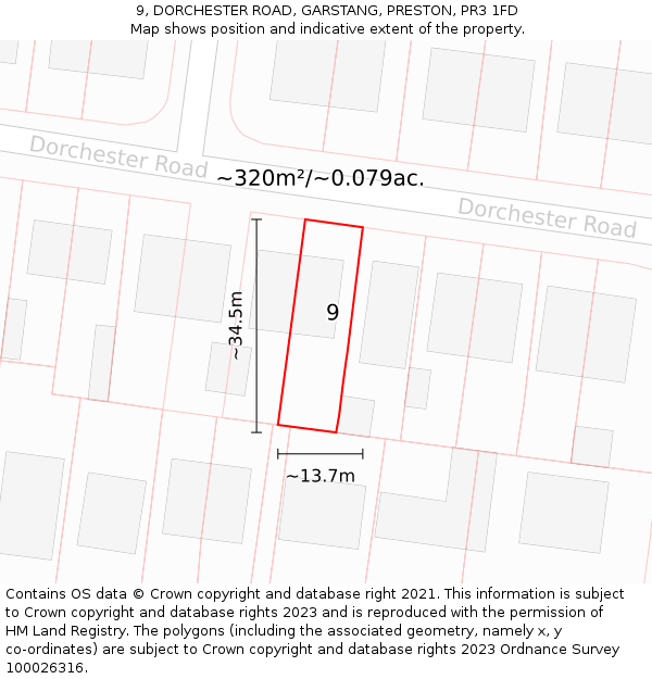 9, DORCHESTER ROAD, GARSTANG, PRESTON, PR3 1FD: Plot and title map