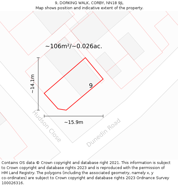 9, DORKING WALK, CORBY, NN18 9JL: Plot and title map
