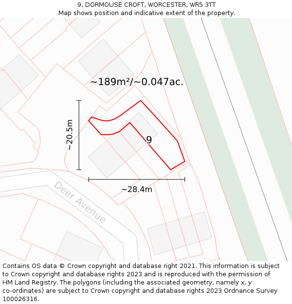 9, DORMOUSE CROFT, WORCESTER, WR5 3TT: Plot and title map