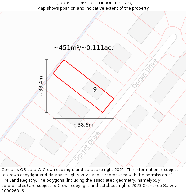 9, DORSET DRIVE, CLITHEROE, BB7 2BQ: Plot and title map