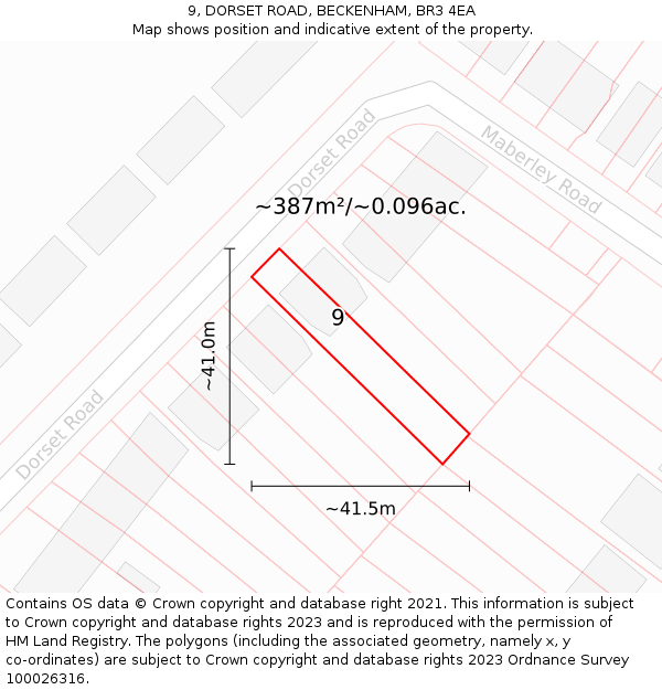 9, DORSET ROAD, BECKENHAM, BR3 4EA: Plot and title map