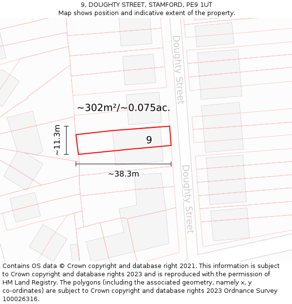 9, DOUGHTY STREET, STAMFORD, PE9 1UT: Plot and title map