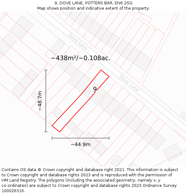 9, DOVE LANE, POTTERS BAR, EN6 2SG: Plot and title map