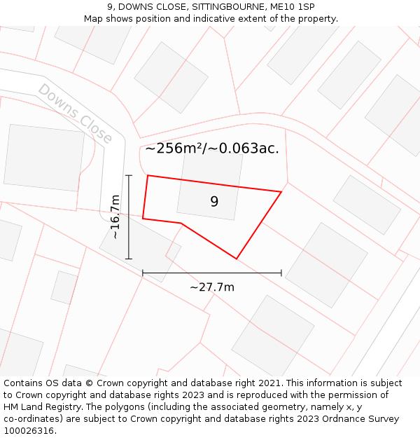 9, DOWNS CLOSE, SITTINGBOURNE, ME10 1SP: Plot and title map