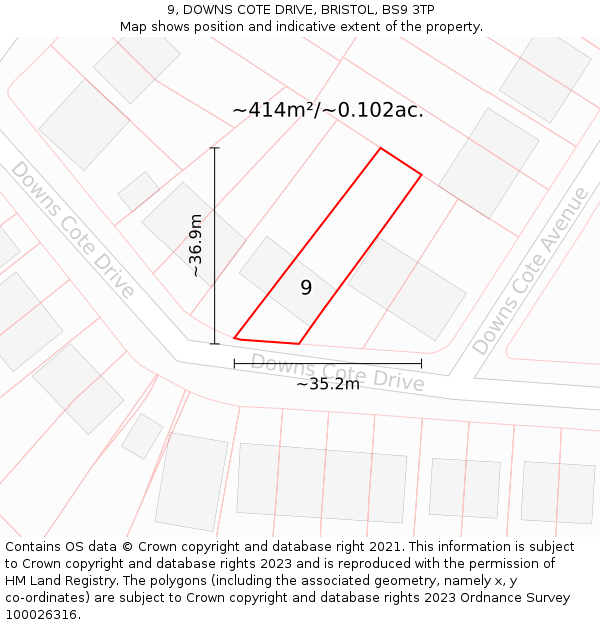 9, DOWNS COTE DRIVE, BRISTOL, BS9 3TP: Plot and title map