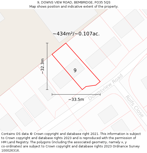 9, DOWNS VIEW ROAD, BEMBRIDGE, PO35 5QS: Plot and title map