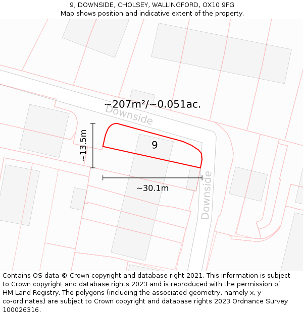 9, DOWNSIDE, CHOLSEY, WALLINGFORD, OX10 9FG: Plot and title map