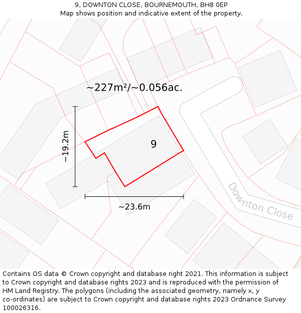 9, DOWNTON CLOSE, BOURNEMOUTH, BH8 0EP: Plot and title map