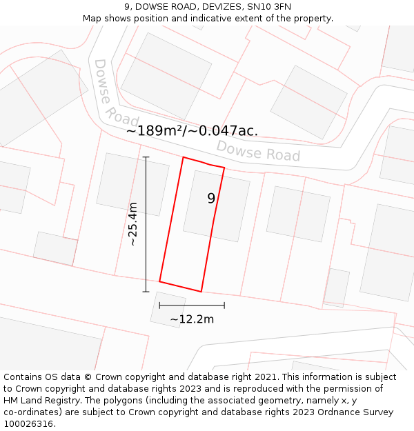 9, DOWSE ROAD, DEVIZES, SN10 3FN: Plot and title map