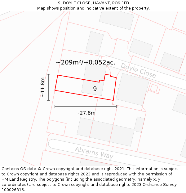 9, DOYLE CLOSE, HAVANT, PO9 1FB: Plot and title map