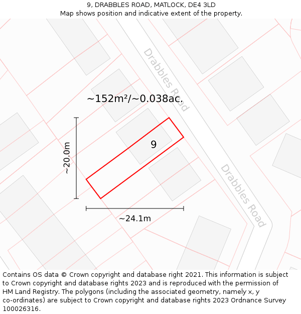 9, DRABBLES ROAD, MATLOCK, DE4 3LD: Plot and title map