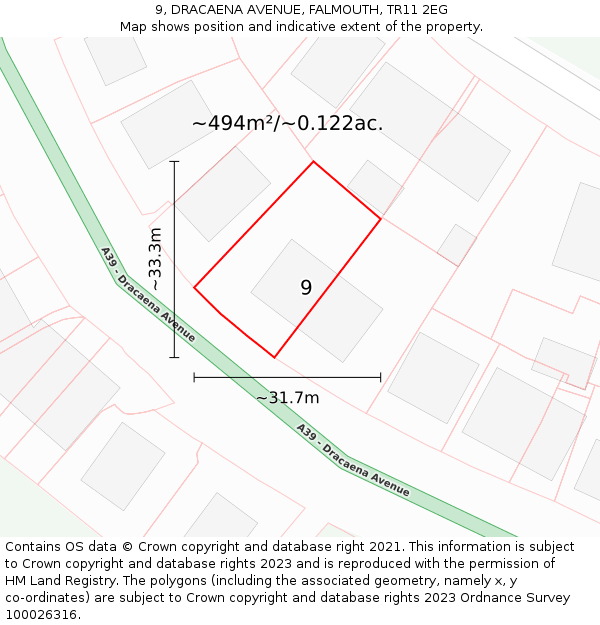9, DRACAENA AVENUE, FALMOUTH, TR11 2EG: Plot and title map