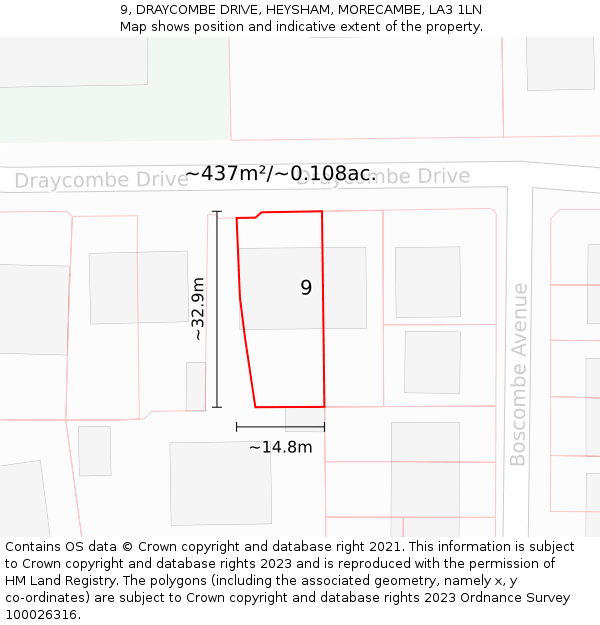 9, DRAYCOMBE DRIVE, HEYSHAM, MORECAMBE, LA3 1LN: Plot and title map