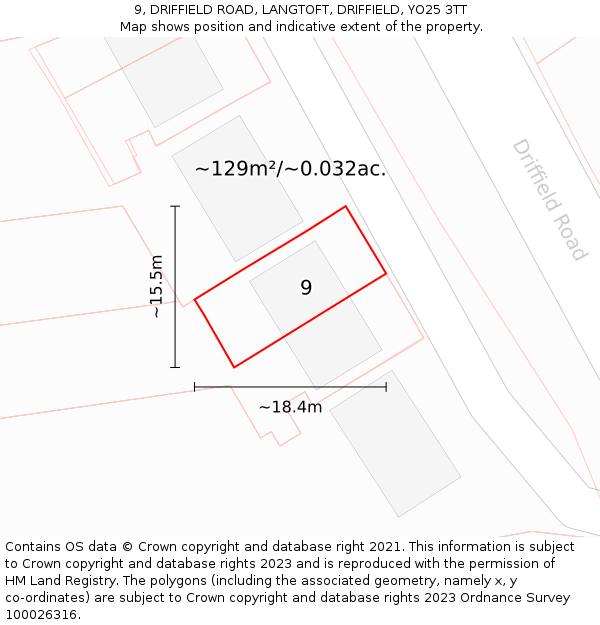 9, DRIFFIELD ROAD, LANGTOFT, DRIFFIELD, YO25 3TT: Plot and title map