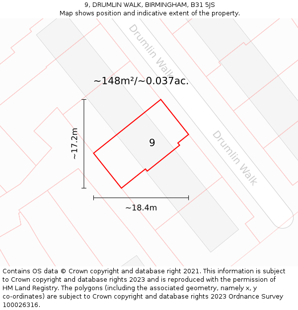 9, DRUMLIN WALK, BIRMINGHAM, B31 5JS: Plot and title map