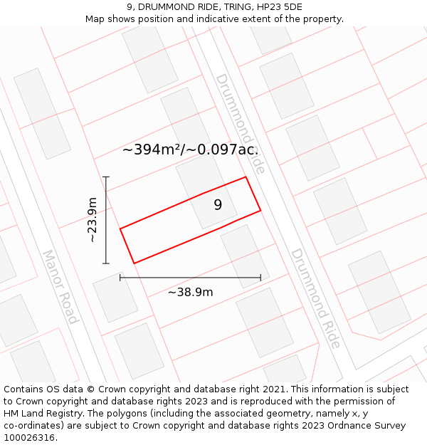 9, DRUMMOND RIDE, TRING, HP23 5DE: Plot and title map