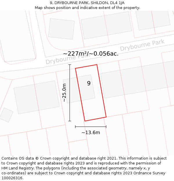 9, DRYBOURNE PARK, SHILDON, DL4 1JA: Plot and title map