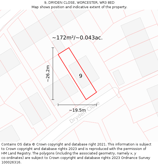 9, DRYDEN CLOSE, WORCESTER, WR3 8ED: Plot and title map